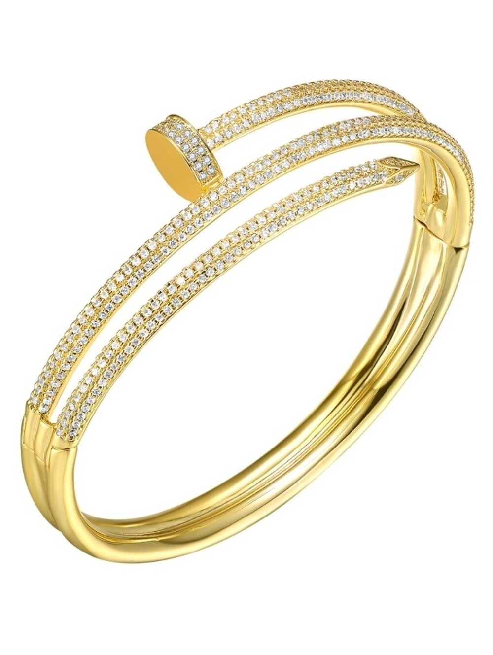 14K Plated Gold Pave Double-Band Nail Cuff Bracelet - Women Jewelry